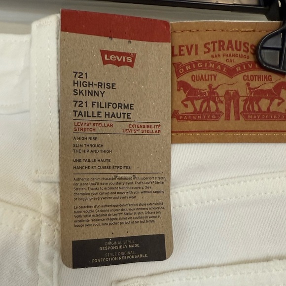 Levi's 721 High Rise Skinny White Raw Edge Jeans- size 24 - Picture 10 of 13